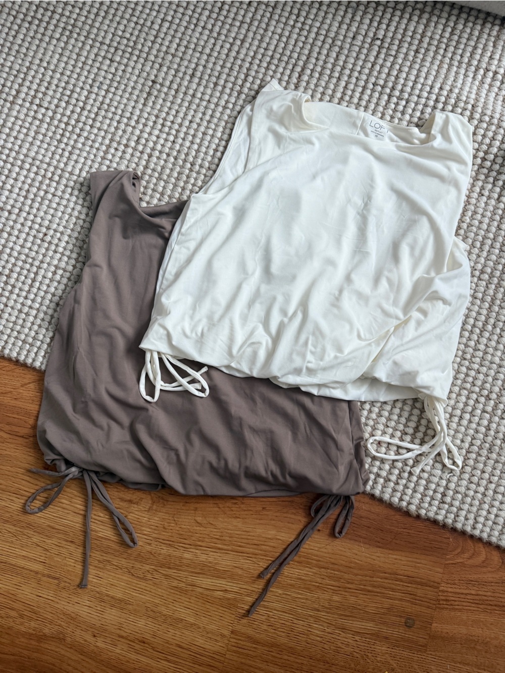 LOFT White and Taupe Drawstring Tank Tops